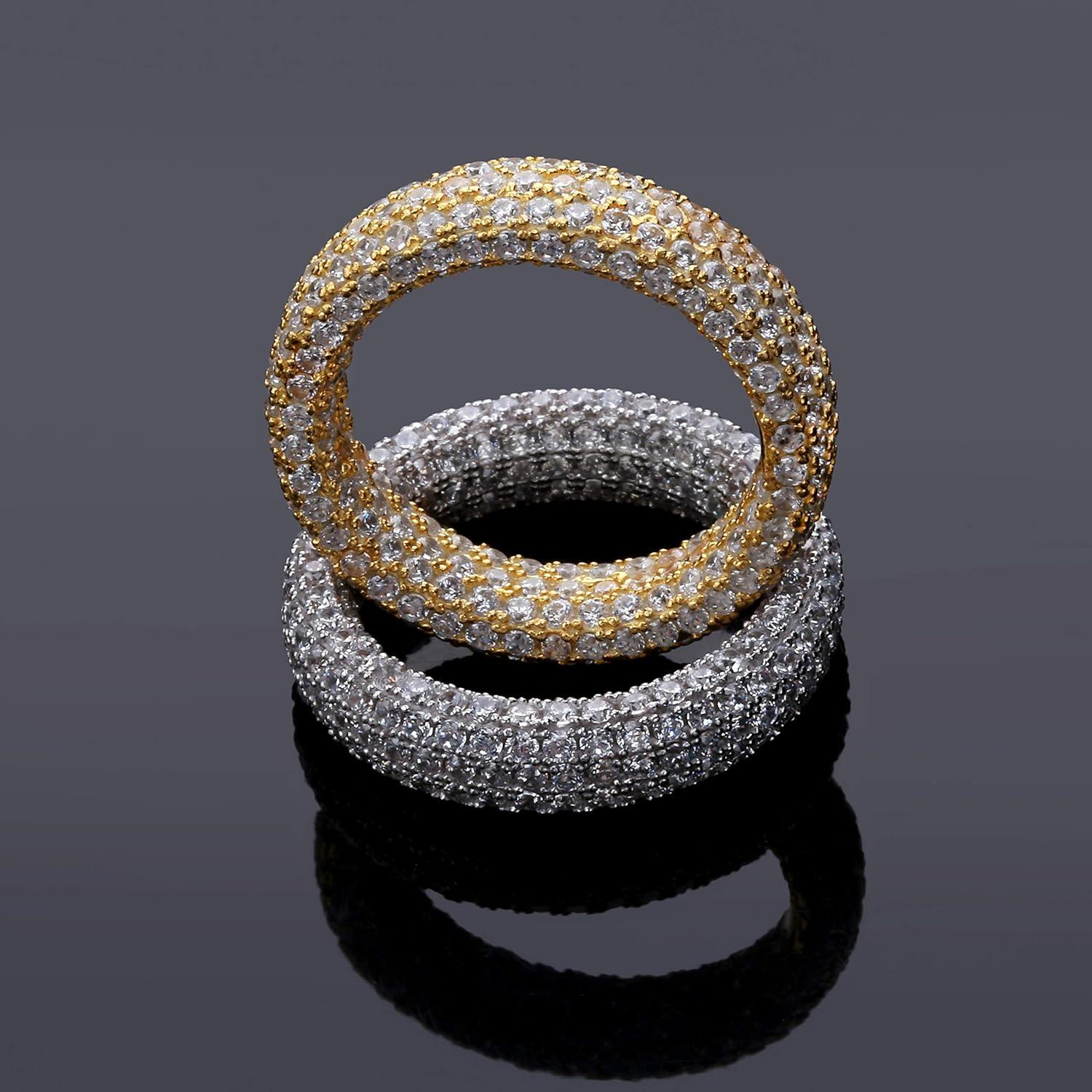 imageTOPGRILLZ 925 Sterling Silver Fully Iced out Diamond Wedding Engagement Band Ring for Men and Women White Gold 7