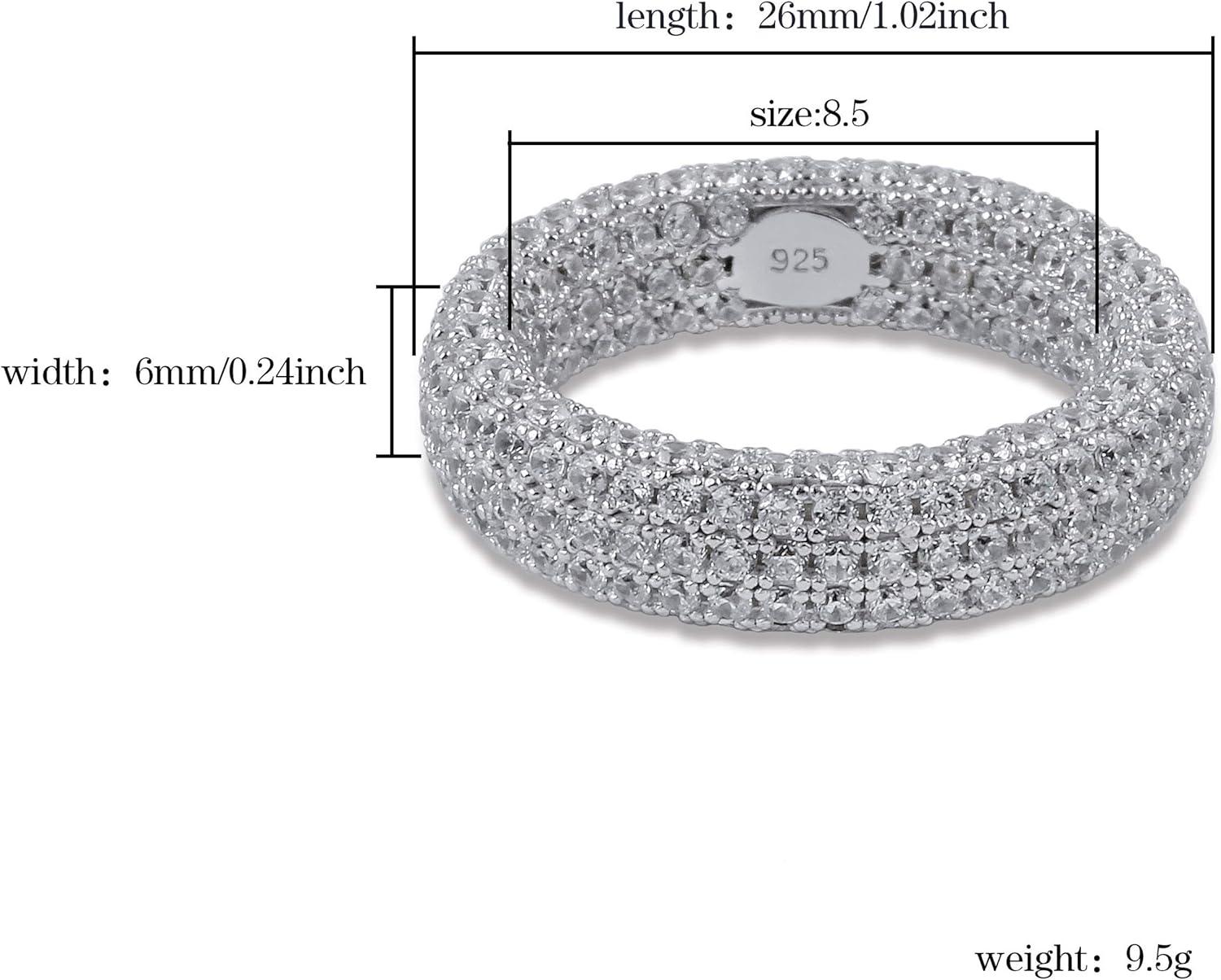 imageTOPGRILLZ 925 Sterling Silver Fully Iced out Diamond Wedding Engagement Band Ring for Men and Women White Gold 7