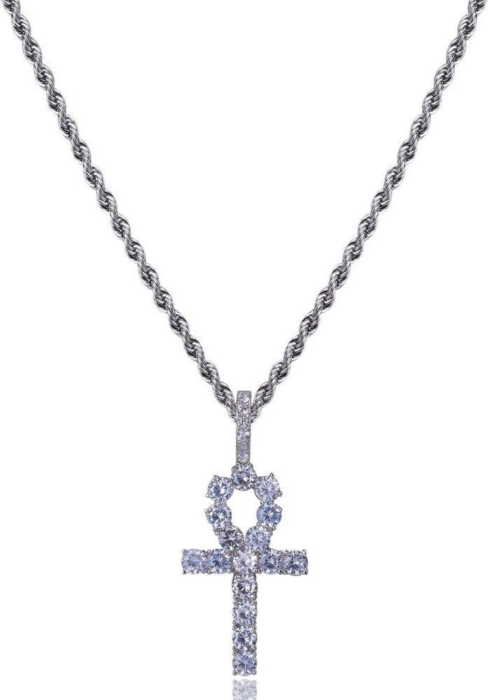 imageTOPGRILLZ Cross Necklace for Women Ankh Gold Cross Necklace for Men Rope Cuban Link Chain Pendant Necklace Iced out 14K Gold Plated Diamond Ankh Pendant 24 Stainless Steel Chain240 Inches