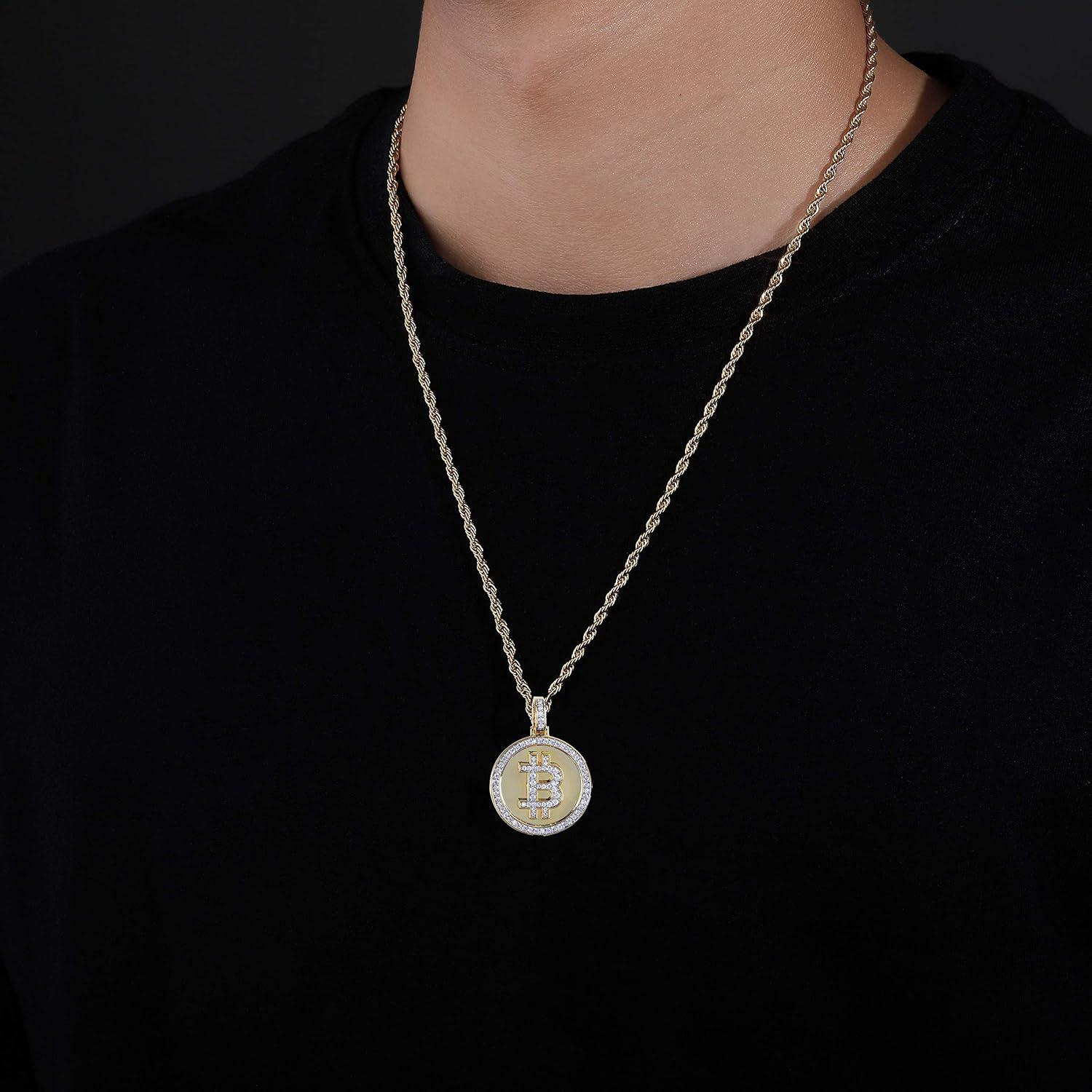 TOPGRILLZ Gold Pendant Necklace Men Rope Bitcoin Chain Iced out 14K Gold  Plated Cryptocurrency Gold Necklace for Women Stainless Steel Necklace(Zircon  BTC) - TOPGRILLZ Street Swag Jewelry Shop
