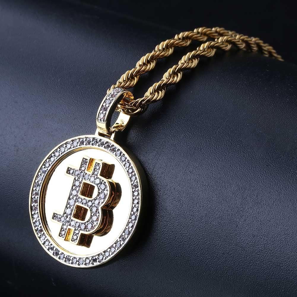 TOPGRILLZ Gold Pendant Necklace Men Rope Bitcoin Chain Iced out 14K Gold  Plated Cryptocurrency Gold Necklace for Women Stainless Steel Necklace(Zircon  BTC) - TOPGRILLZ Street Swag Jewelry Shop