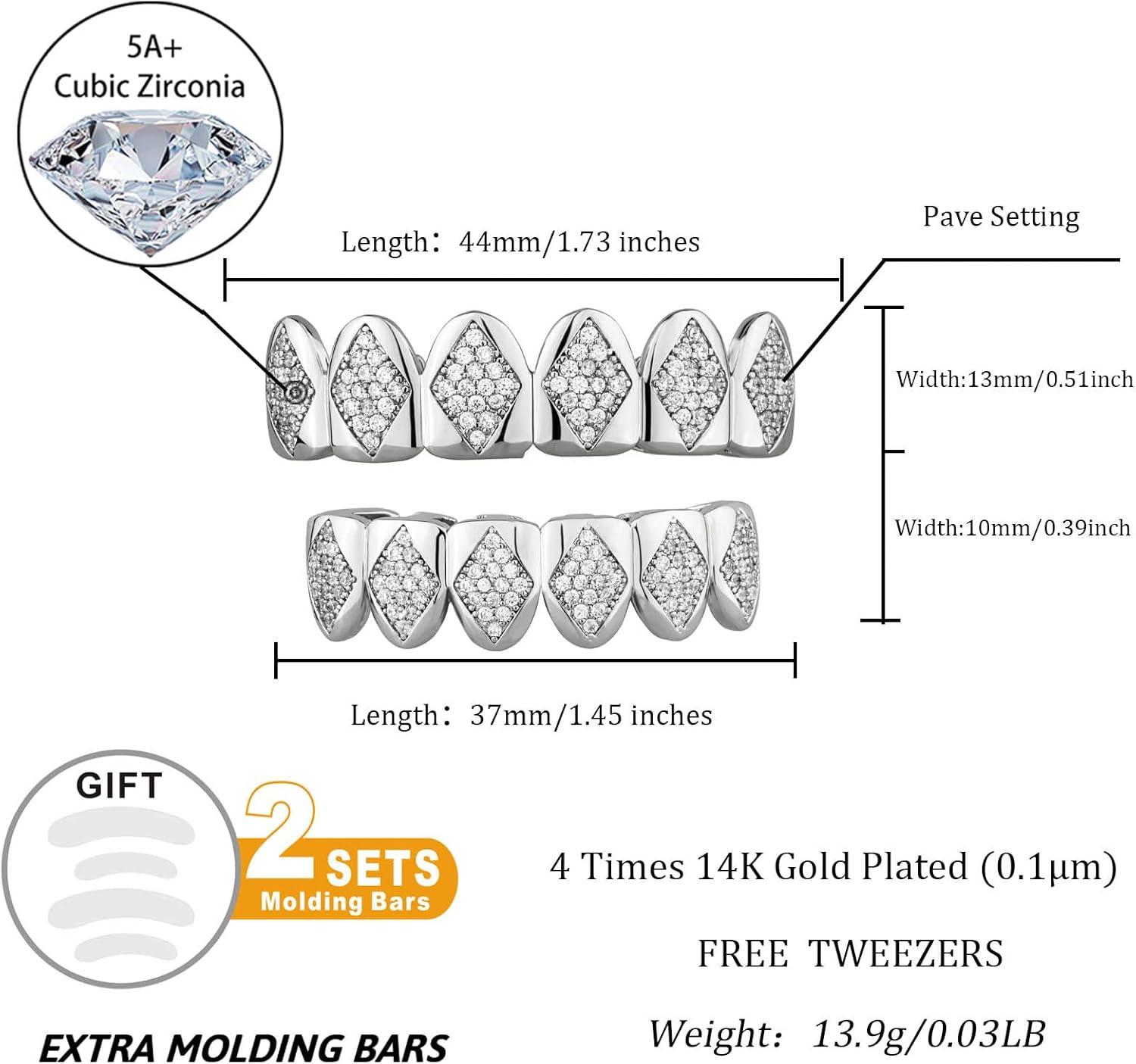imageTOPGRILLZ Grillz Teeth Men Gold Grills for Your Teeth Poker Diamond Grillz Hip Hop Iced out 14K Gold Plated Silver Grillz for Women Rapper Costume Cosplay JewelrySilver Plated Brass