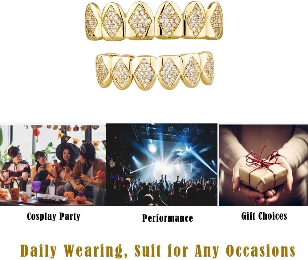 imageTOPGRILLZ Grillz Teeth Men Gold Grills for Your Teeth Poker Diamond Grillz Hip Hop Iced out 14K Gold Plated Silver Grillz for Women Rapper Costume Cosplay JewelrySilver Plated Brass