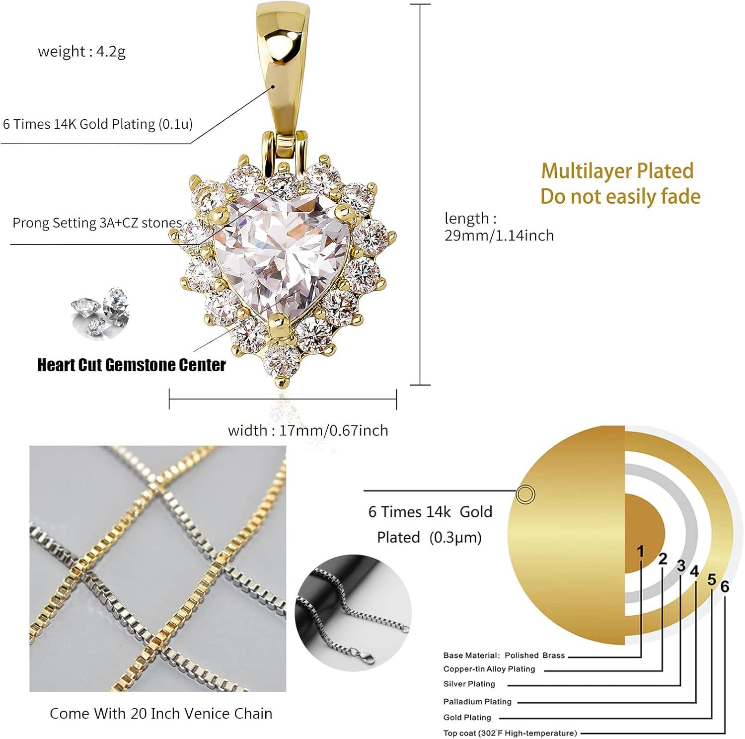 imageTOPGRILLZ Heart Love Halo Pendant Necklace Shiny Cubic Zirconia 14K Gold Plated Dainty Small Pendant For Women With 20inch Venice Chain Necklace Jewelry Birthday GiftG