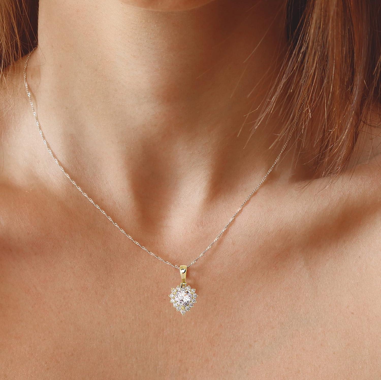 imageTOPGRILLZ Heart Love Halo Pendant Necklace Shiny Cubic Zirconia 14K Gold Plated Dainty Small Pendant For Women With 20inch Venice Chain Necklace Jewelry Birthday GiftG