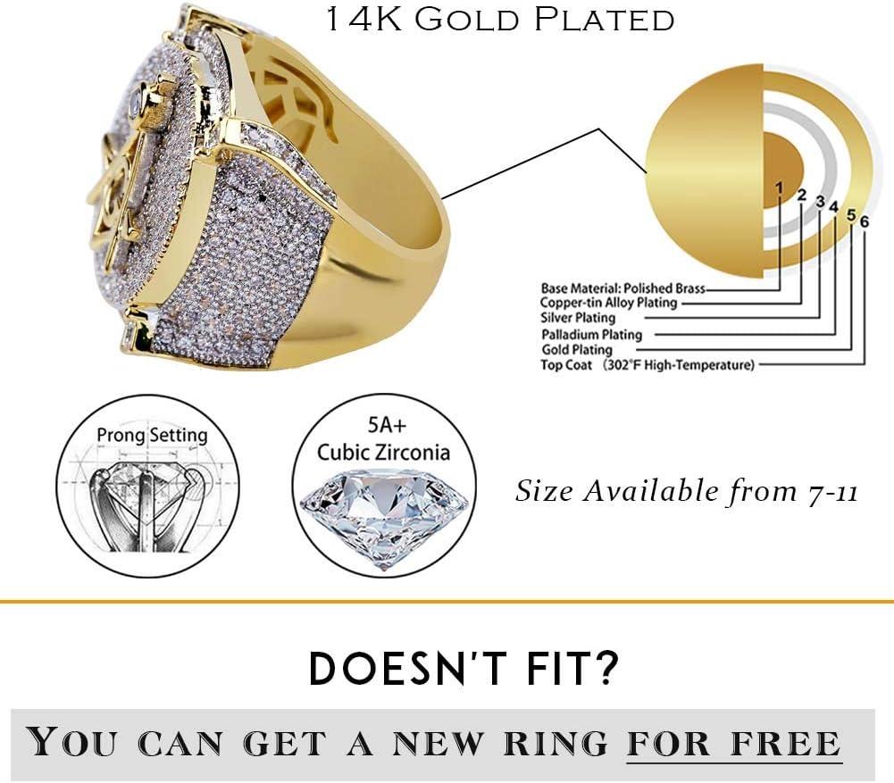 imageTOPGRILLZ Hip Hop 14K Gold Plated Iced out CZ Bling AG Free Mason Ring for Men 11