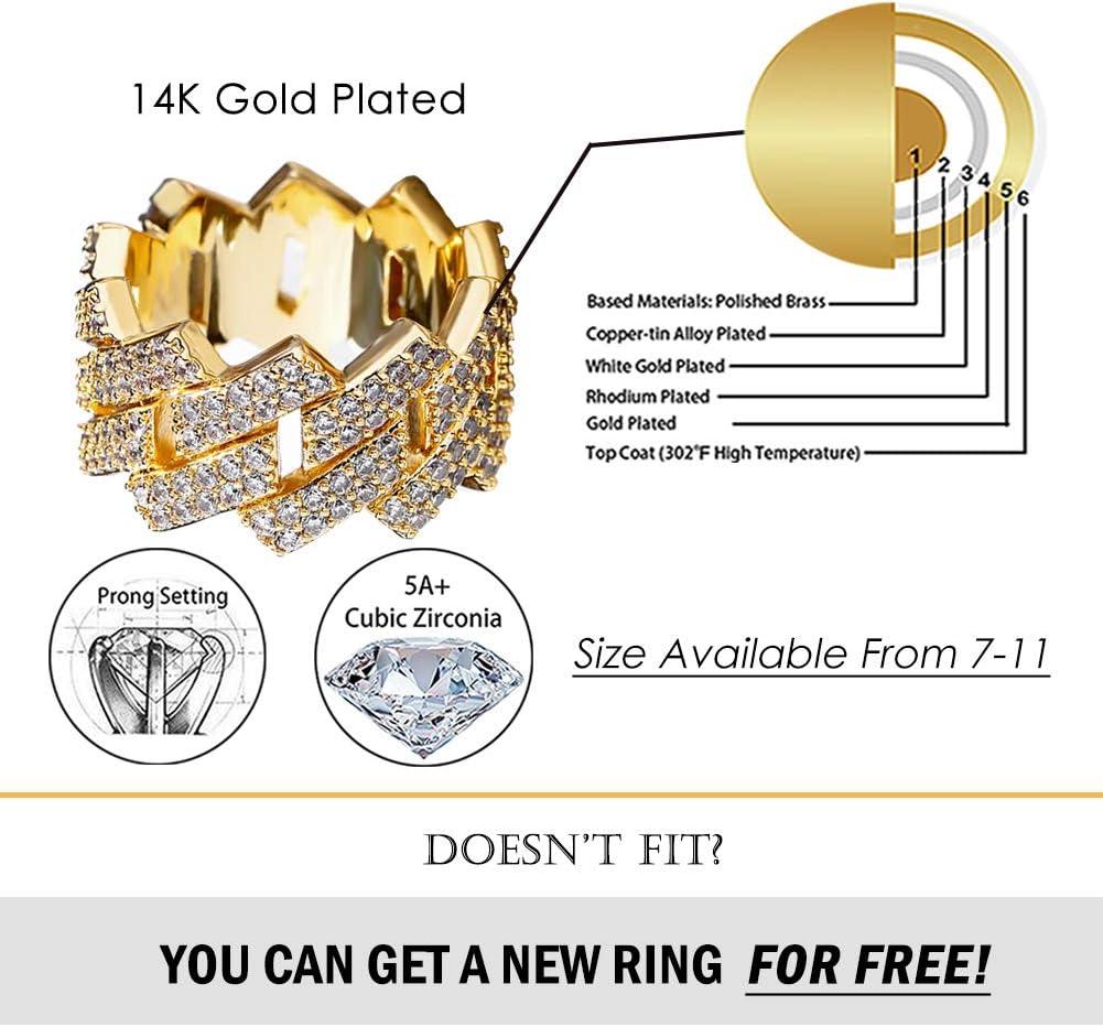 imageTOPGRILLZ Hip Hop 14mm Iced Out Lab Diamond Bling Miami Curb Link Engagement Ring for Men Gold 7
