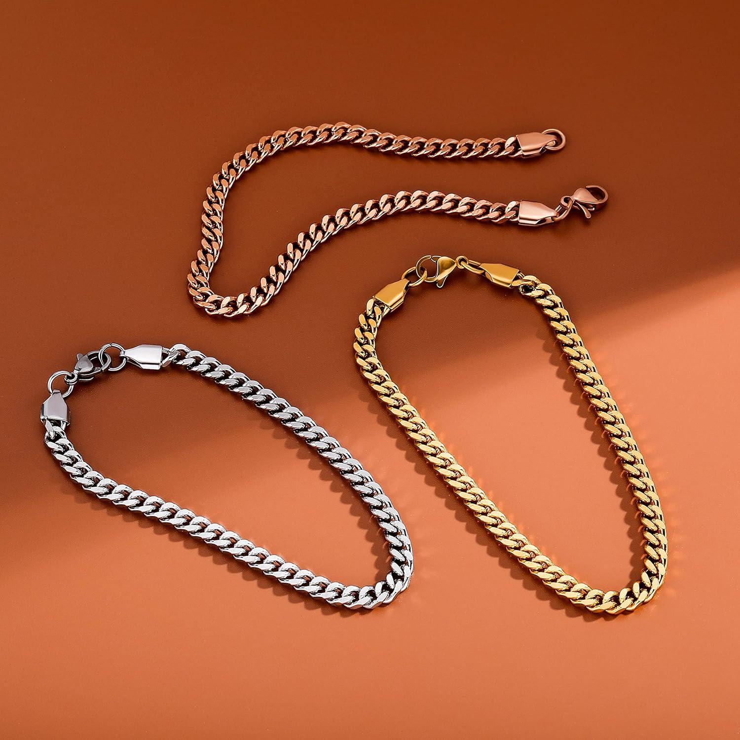 imageTOPGRILLZ Stainless Steel Link Bracelet for Men 4mm Cuban Link Silver Bracelets for Women Minimalist Jewelry Gifts