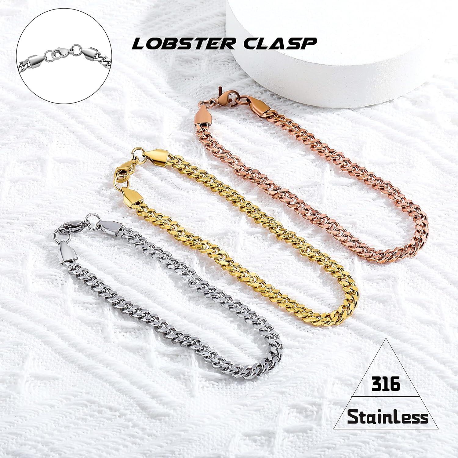 imageTOPGRILLZ Stainless Steel Link Bracelet for Men 4mm Cuban Link Silver Bracelets for Women Minimalist Jewelry Gifts