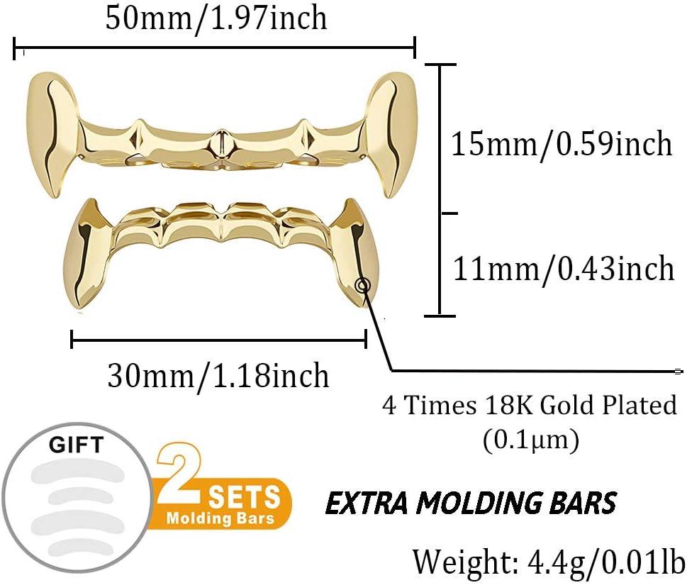 imageTOPGRILLZ Vampire Teeth Grillz Teeth Gold Grills for Your Teeth Hip Hop Half Fang Slug Grillz for Men Women 18K Gold Plated Gold Jewlry Rapper CostumeGold