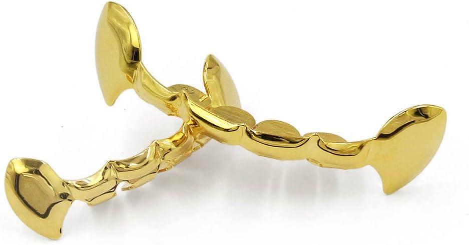 imageTOPGRILLZ Vampire Teeth Grillz Teeth Gold Grills for Your Teeth Hip Hop Half Fang Slug Grillz for Men Women 18K Gold Plated Gold Jewlry Rapper CostumeGold