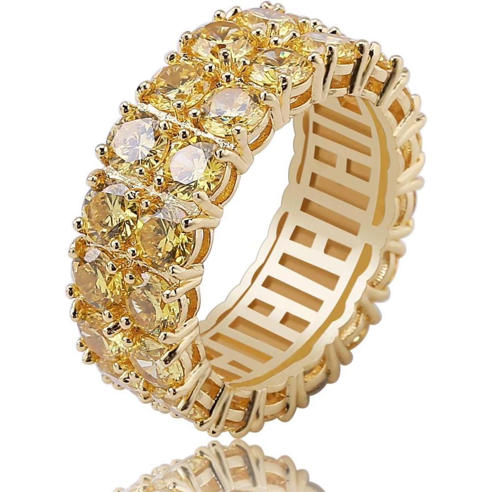 imageTOPGRILLZ 2Row Cubic Zirconia Band Ring for Men ampamp Women 14K Gold Plated Brass 9 mm Wide IcedOut Eternity Sizes 612 Golden or SilveryGolden