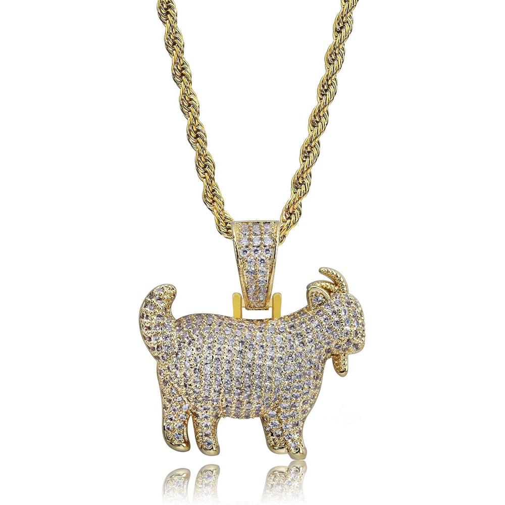 imageTOPGRILLZ Goat Chain Gold Necklace for Men Eagle Chain Rope Iced out Cubic Zirconia 14K Gold Plated Stainless Steel Necklace 24quot Birthday GiftsGold Goat