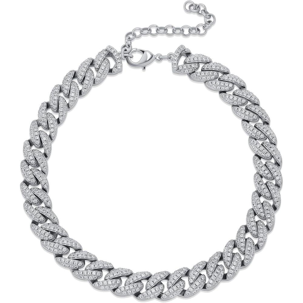 imageTOPGRILLZ Gold Anklets for Women Cuban Link Anklets Iced out Faux Diamond Chunky Ankle Bracelets 8mm 14K Gold Silver Plated Minimalist Fashion Foot JewelrySilver Extension