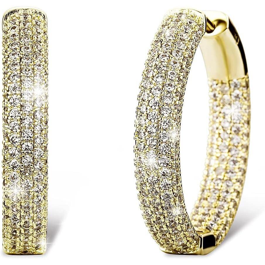 imageTOPGRILLZ Iced Out Hoop Earrings Cubic Zirconia Huggie Cartilage Cuff Hypoallergenic 14K Gold Plated Luxury Fashion Round Circle Earrings For Men Women03 Gold