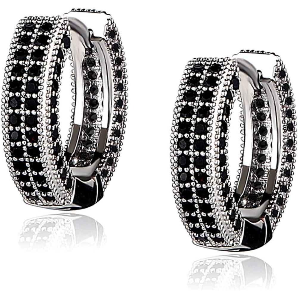 imageTOPGRILLZ Iced Out Hoop Earrings Cubic Zirconia Huggie Cartilage Cuff Hypoallergenic 14K Gold Plated Luxury Fashion Round Circle Earrings For Men Women02 SilverBlack