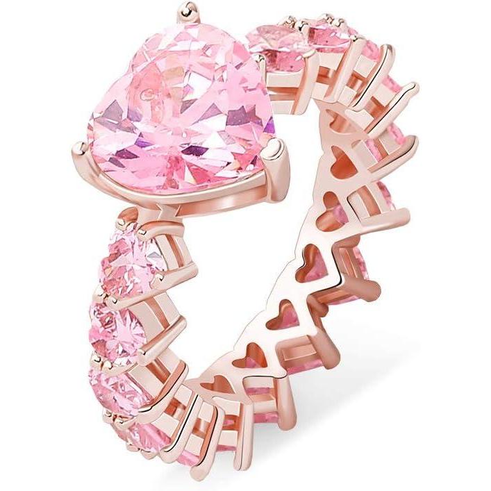 imageTOPGRILLZ Pink Heart Baguette Rings 14K SilverPlated 5A Cubic Zirconia Iced Out Bling Promise Wedding Band Love Rings For Women FashionRose Gold