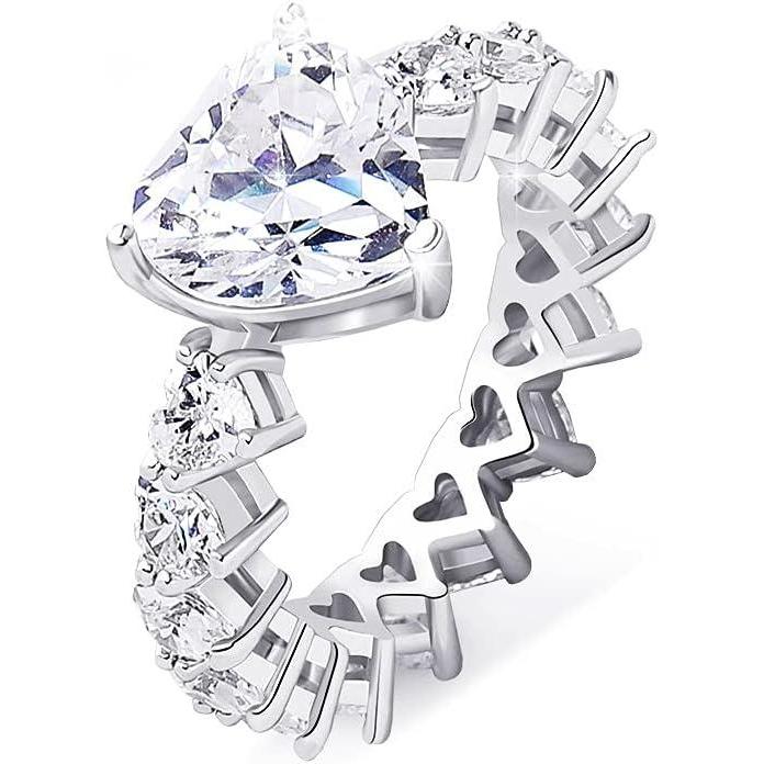imageTOPGRILLZ Pink Heart Baguette Rings 14K SilverPlated 5A Cubic Zirconia Iced Out Bling Promise Wedding Band Love Rings For Women FashionWhite Gold