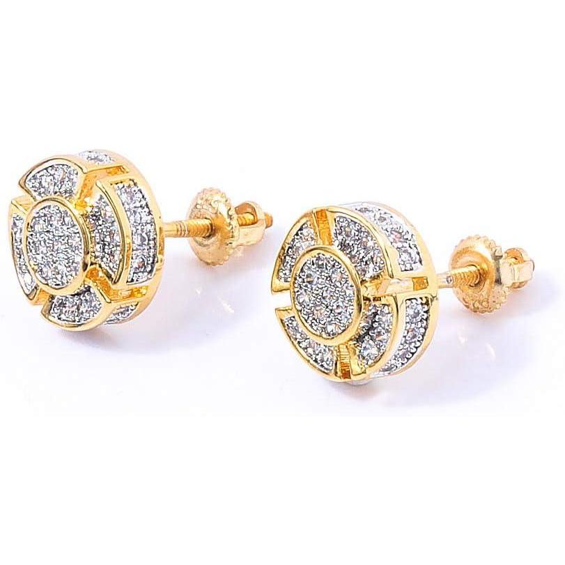 imageTOPGRILLZ Screw Back Earrings 14K Golden Plated 5A Cubic Zirconia Cluster Round Screw On Stud Earrings For Men Women Aretes De HombreSmall Gold Plated