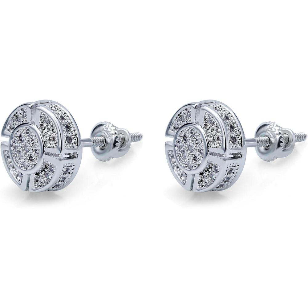 imageTOPGRILLZ Screw Back Earrings 14K Golden Plated 5A Cubic Zirconia Cluster Round Screw On Stud Earrings For Men Women Aretes De HombreSmall Silver Plated