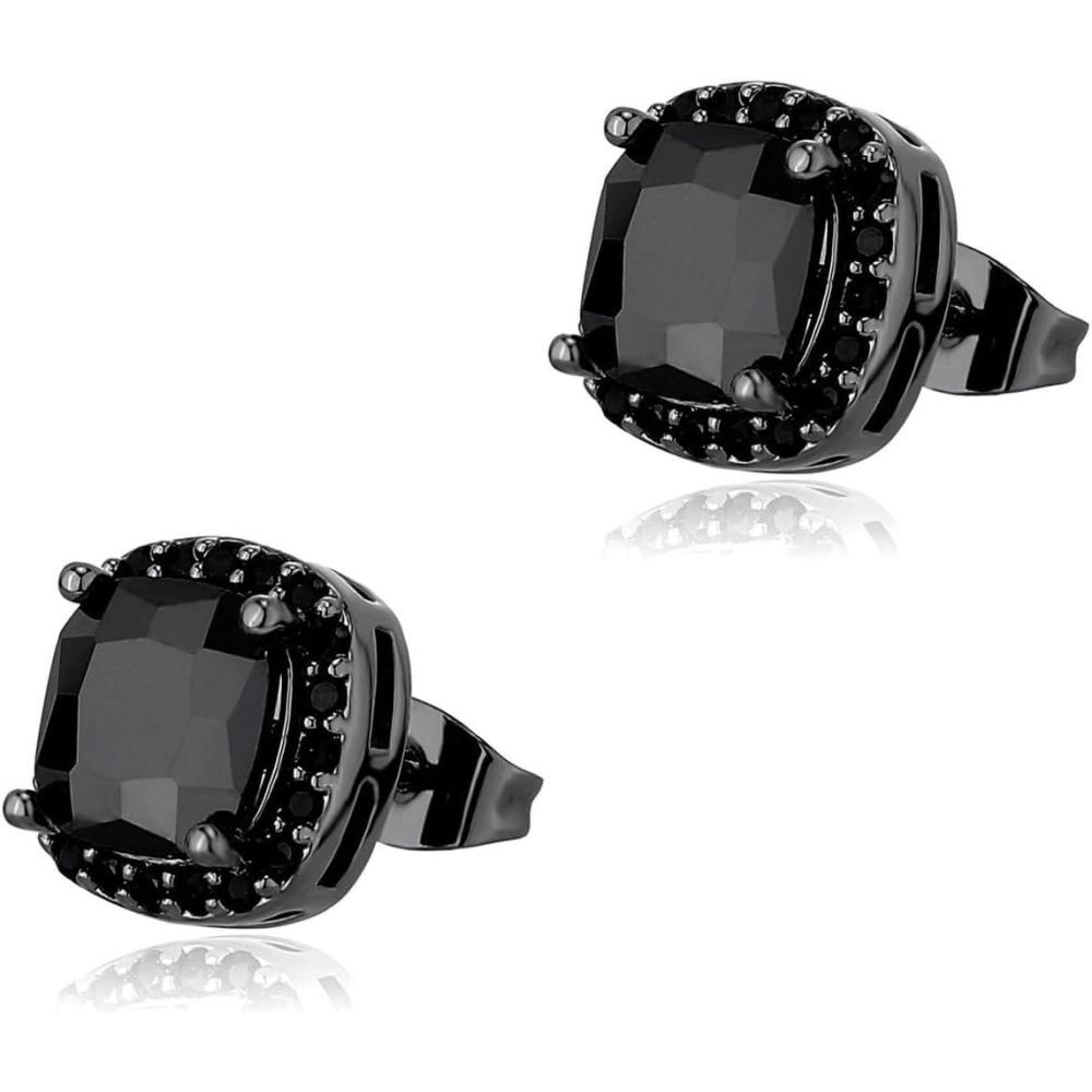 imageTOPGRILLZ Square Stud Earrings 925 Sterling Silver 5A Cubic Zirconia 14K Gold Black Diamonds Stud Earrings For Men Women Aretes De HombreBlack