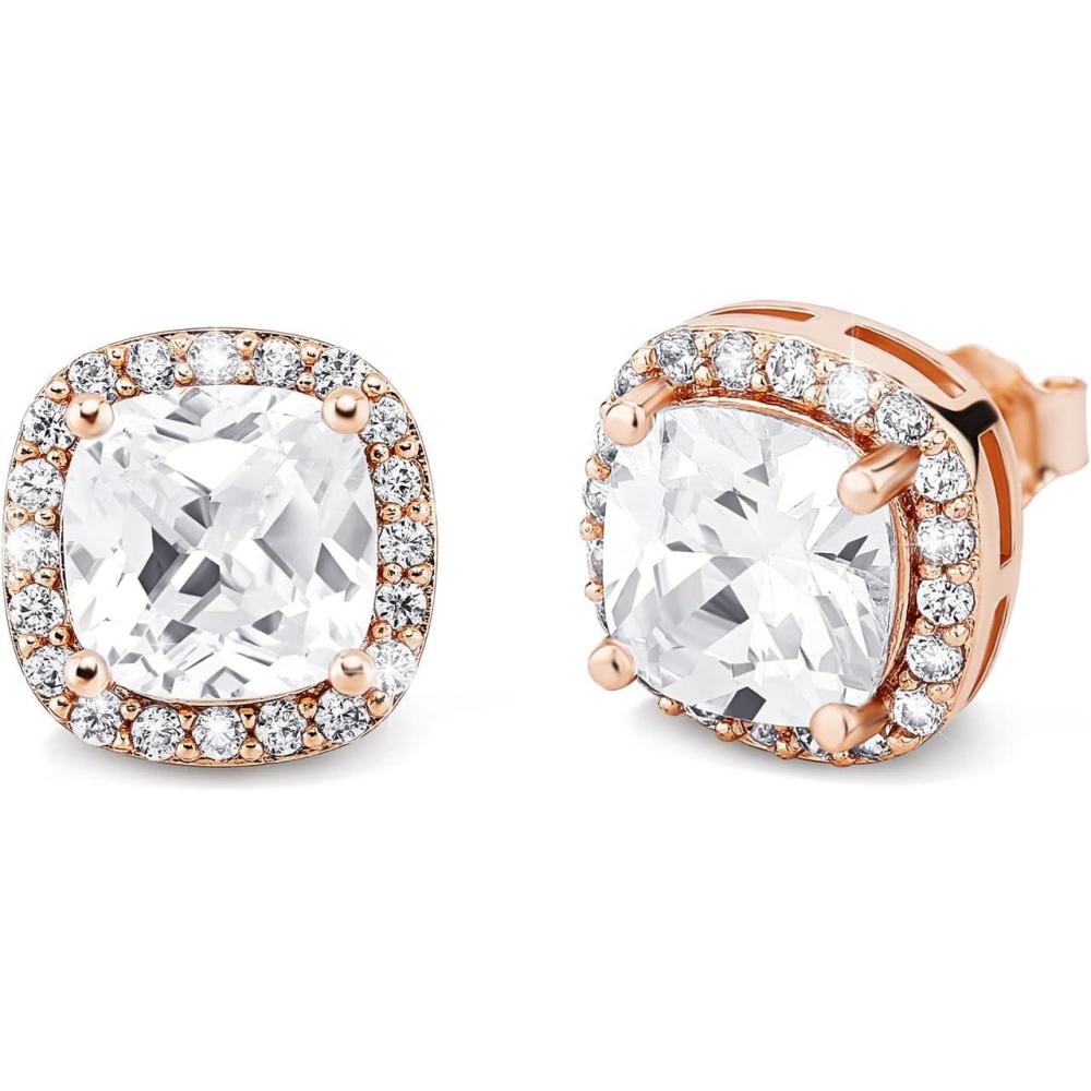 imageTOPGRILLZ Square Stud Earrings 925 Sterling Silver 5A Cubic Zirconia 14K Gold Black Diamonds Stud Earrings For Men Women Aretes De HombreRose Gold