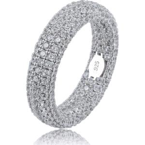 TOPGRILLZ 925 Sterling Silver Fully Iced out Diamond Wedding Engagement Band Ring for Men and Women (White Gold, 7)