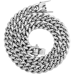 TOPGRILLZ Colorful Cuban Link Necklace 10,14mm Stainless Steel Solid Rainbow Gold Silver Hip Hop Miami Cuban Chunky Thick Chain Necklace For Men Women(Silver-14MM)