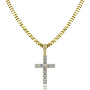 TOPGRILLZ Cross Necklace for Men Gold Necklace for Women Gold Heart Cross Jewelry 14K Silver Plated Solid Iced Cubic Zirconia Stainless Steel Pendant Chain(Gold 24″Cuban Chain)