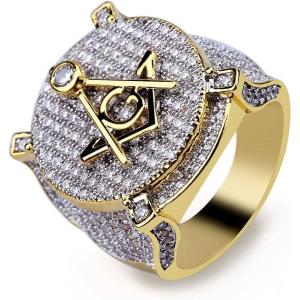 TOPGRILLZ Hip Hop 14K Gold Plated Iced out CZ Bling AG Free Mason Ring for Men (11)