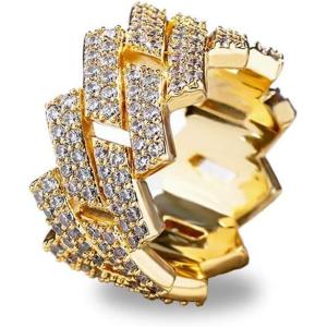 TOPGRILLZ Hip Hop 14mm Iced Out Lab Diamond Bling Miami Curb Link Engagement Ring for Men (Gold, 7)