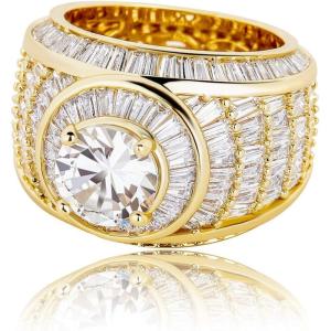 TOPGRILLZ Iced Out Gold Cluster Ring 5A+ Cubic Zirconia 14K Gold Hip Hop Rapper Fashion Luxury Big Diamond Rings For Men(Gold)