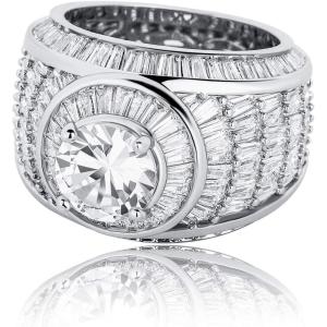 TOPGRILLZ Iced Out Gold Cluster Ring 5A+ Cubic Zirconia 14K Gold Hip Hop Rapper Fashion Luxury Big Diamond Rings For Men(Silver)