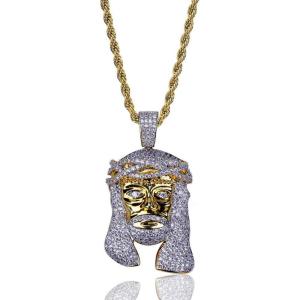 TOPGRILLZ Jesus Pendant Necklace Rope Gold Chain for Men Iced out 14K Gold Plated Simulated Diamond Chain Stainless Steel Chain 24 inch(Gold)