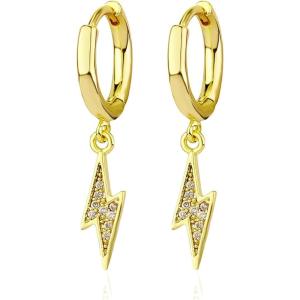 TOPGRILLZ Lightning Bolt Dangle Earrings 14K Gold Plated 5A+ Cubic Zirconia Hanging Hoop Lightning Drop Cool Dangling Earrings For Men Women Trendy(03 Gold)