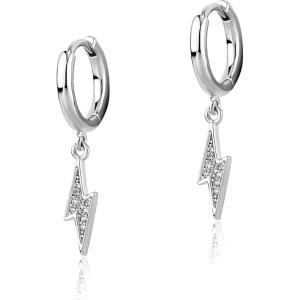 TOPGRILLZ Lightning Bolt Dangle Earrings 14K Gold Plated 5A+ Cubic Zirconia Hanging Hoop Lightning Drop Cool Dangling Earrings For Men Women Trendy(03 Silver)