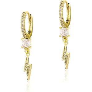 TOPGRILLZ Lightning Bolt Dangle Earrings 14K Gold Plated 5A+ Cubic Zirconia Hanging Hoop Lightning Drop Cool Dangling Earrings For Men Women Trendy(04 Gold)