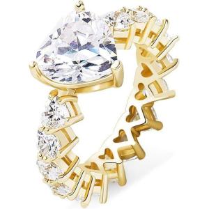 TOPGRILLZ Pink Heart Baguette Rings 14K Silver-Plated 5A+ Cubic Zirconia Iced Out Bling Promise Wedding Band Love Rings For Women Fashion(Gold)