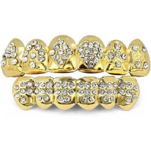 TOPGRILLZ Poker Heart Grills for Your Teeth, Grillz Teeth Men Grillz for Women, 18K Gold Plated Brass with Cubic Zirconia，Hip-Hop Cosplay Costume Accessory(Golden Poker)