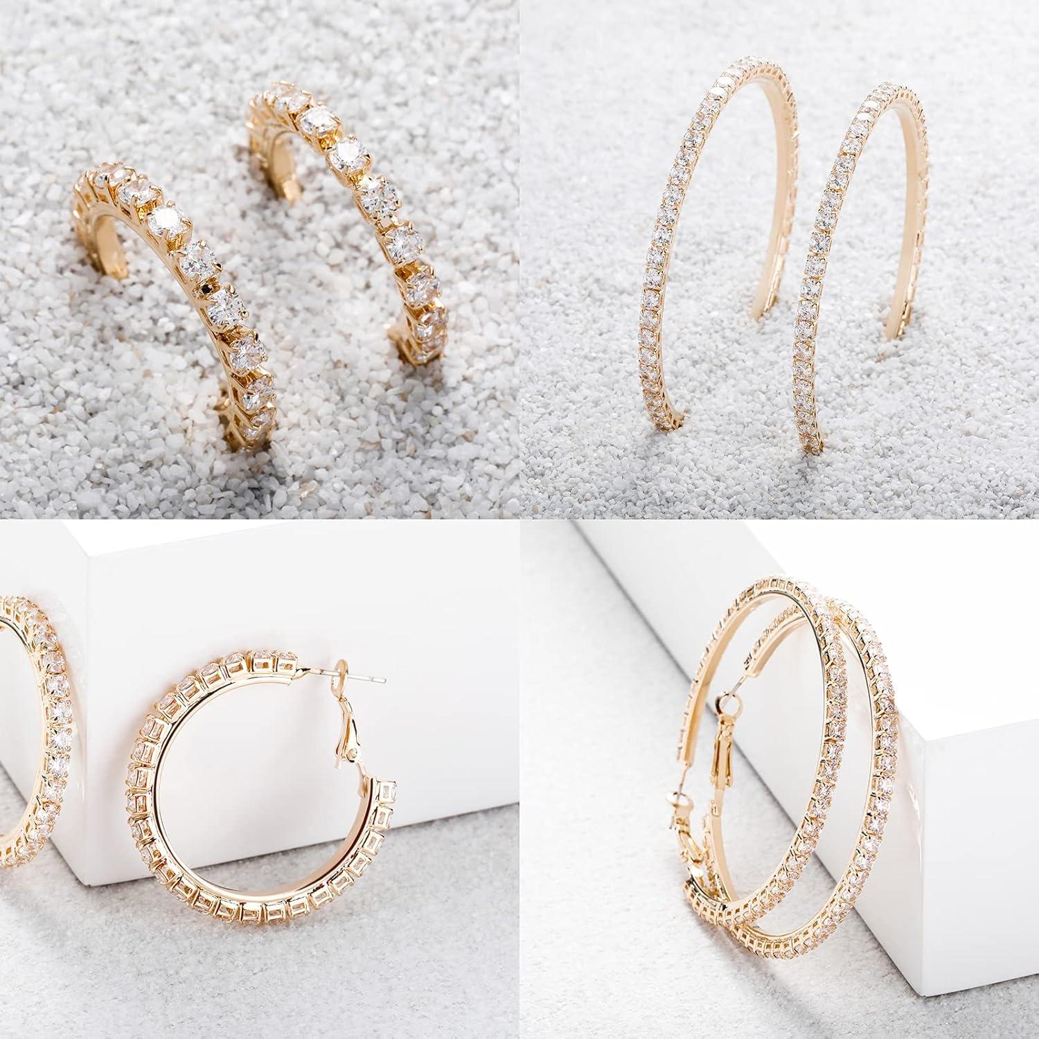 imageTOPGRILLZ Large Hoop Cuff Iced Out Earrings For Women Female 925 Sterling Silver Cubic Zirconia Crystal Stud Back Baguette Wedding Bridal Jewelry