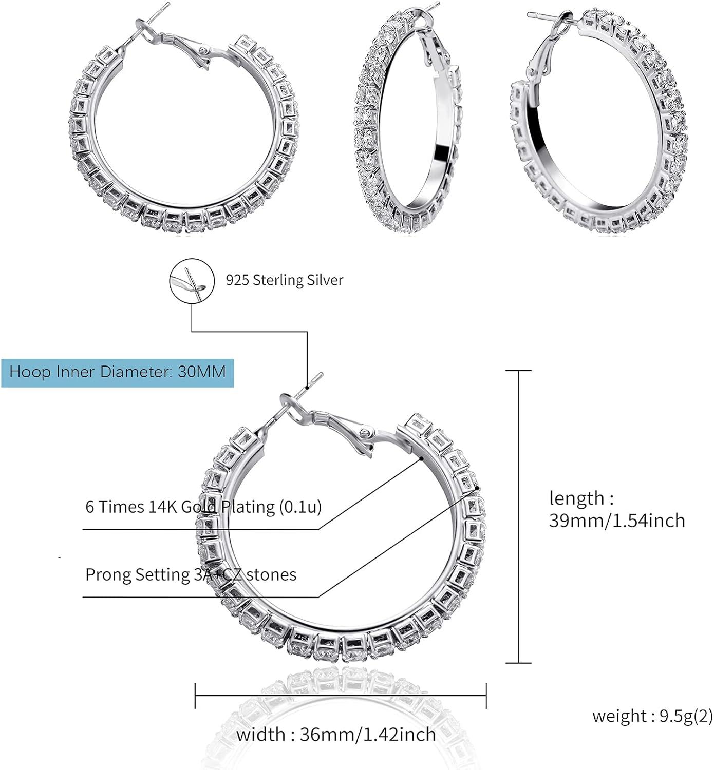 imageTOPGRILLZ Large Hoop Cuff Iced Out Earrings For Women Female 925 Sterling Silver Cubic Zirconia Crystal Stud Back Baguette Wedding Bridal Jewelry