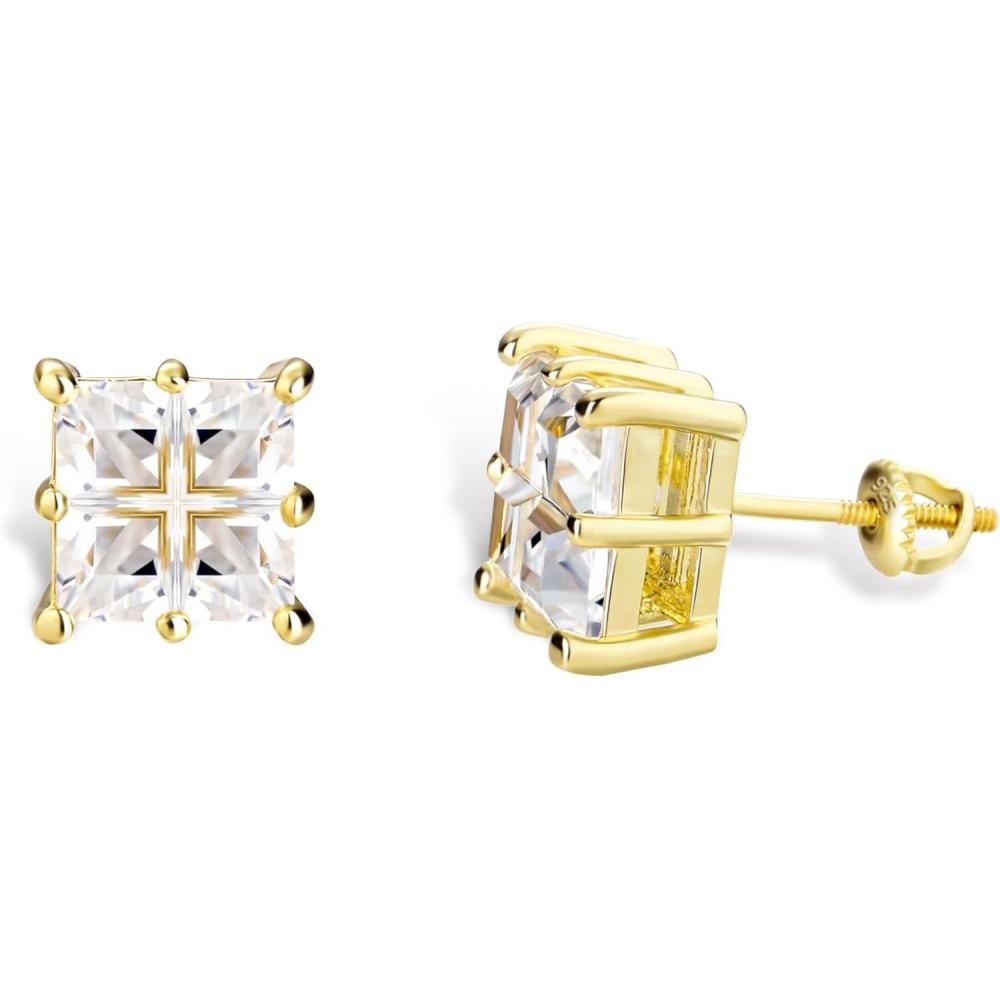 imageTOPGRILLZ Square Screw Stud Earrings For Men 5A Cubic Zirconia 925 Sterling Silver Screw Stud Back Square Flat Cartilage Hypoallergenic Stud EarringsSquare Gold