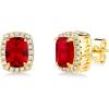 imageTOPGRILLZ Square Stud Corloful Earrings Rectangle 5A Cubic Zirconia 14K Gold Plated Multiple Colors Big Square Stud Earrings Jewelry For Men WomenGoldRed