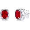 imageTOPGRILLZ Square Stud Corloful Earrings Rectangle 5A Cubic Zirconia 14K Gold Plated Multiple Colors Big Square Stud Earrings Jewelry For Men WomenSilverRed