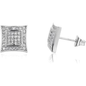 TOPGRILLZ Diamond Flat Back Stud Earrings 5A+ Cubic Zirconia 14K Golden Plated Square Stud Earrings For Men Women Hypoallegenic(Silver)