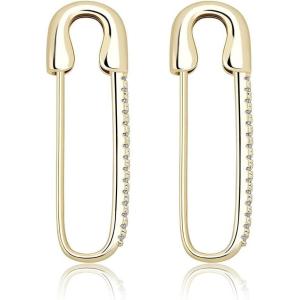 TOPGRILLZ Safety Pin Hoop Paper Clip Design Dangle Drop Earrings 14K Gold Plated Colorful Earrings CZ Stone Diamond Bling Cartilage Earrings Hip Hop Unisex Jewelry For Women Men-01Gold