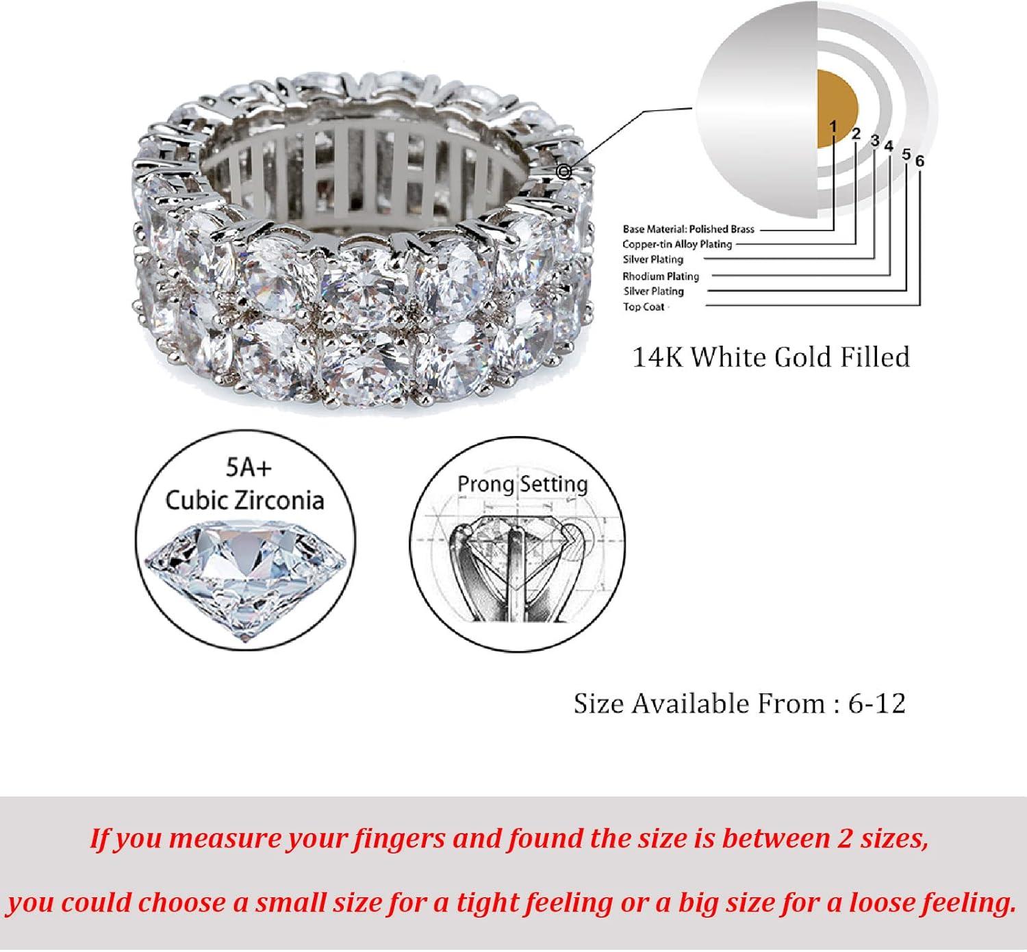 imageTOPGRILLZ 2Row Cubic Zirconia Band Ring for Men amp Women 14K Gold Plated Brass 9 mm Wide IcedOut Eternity Sizes 612 Golden or SilverySilver
