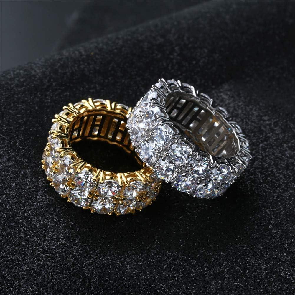 imageTOPGRILLZ 2Row Cubic Zirconia Band Ring for Men amp Women 14K Gold Plated Brass 9 mm Wide IcedOut Eternity Sizes 612 Golden or SilverySilver