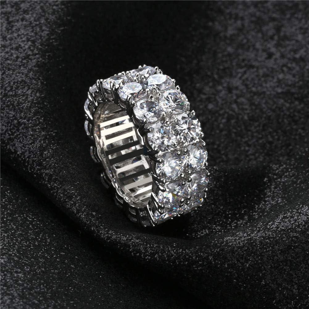 imageTOPGRILLZ 2Row Cubic Zirconia Band Ring for Men amp Women 14K Gold Plated Brass 9 mm Wide IcedOut Eternity Sizes 612 Golden or SilverySilver