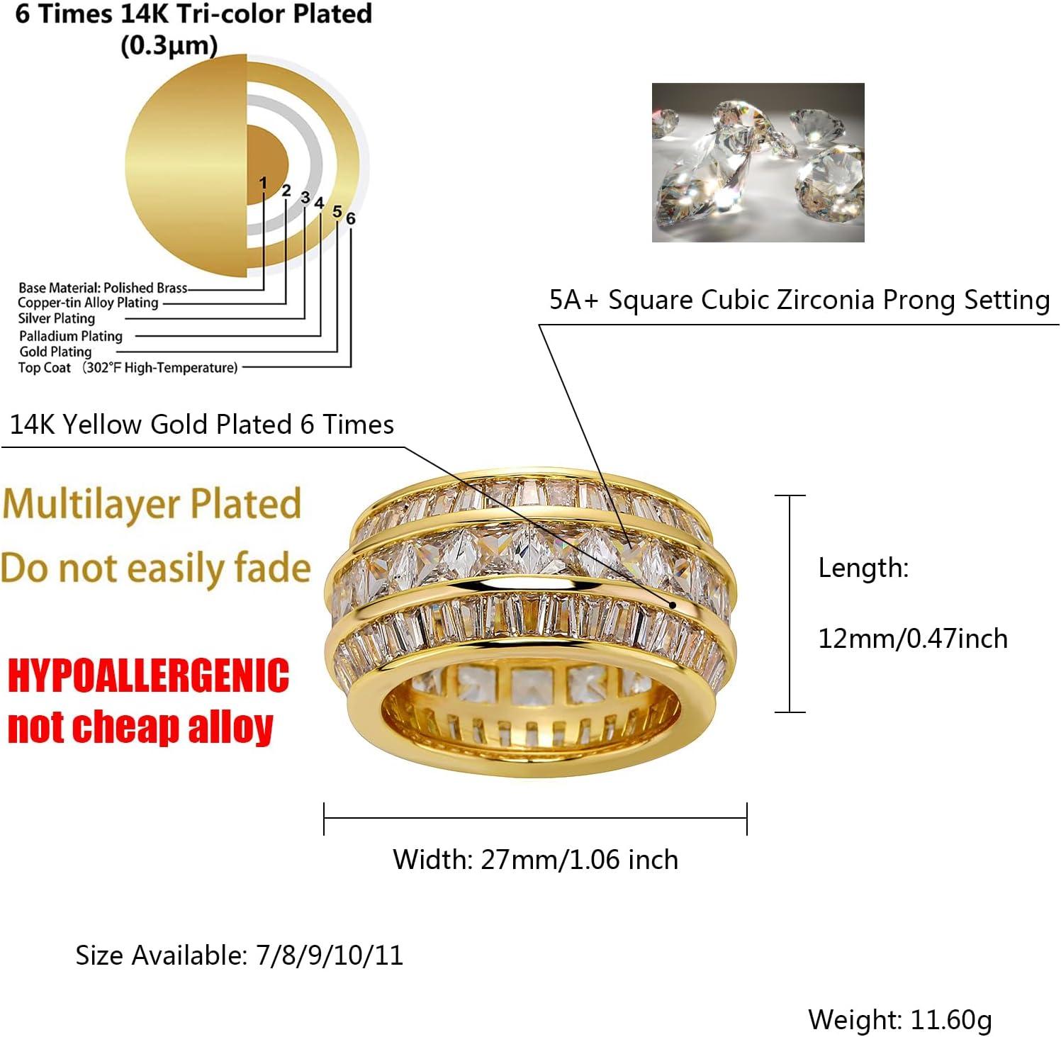 imageTOPGRILLZ Diamond Wedding Rings For Men 5A Cubic Zirconia 14K Gold Silver Promise Engagement Wedding Band Pinky Rings For MenGold
